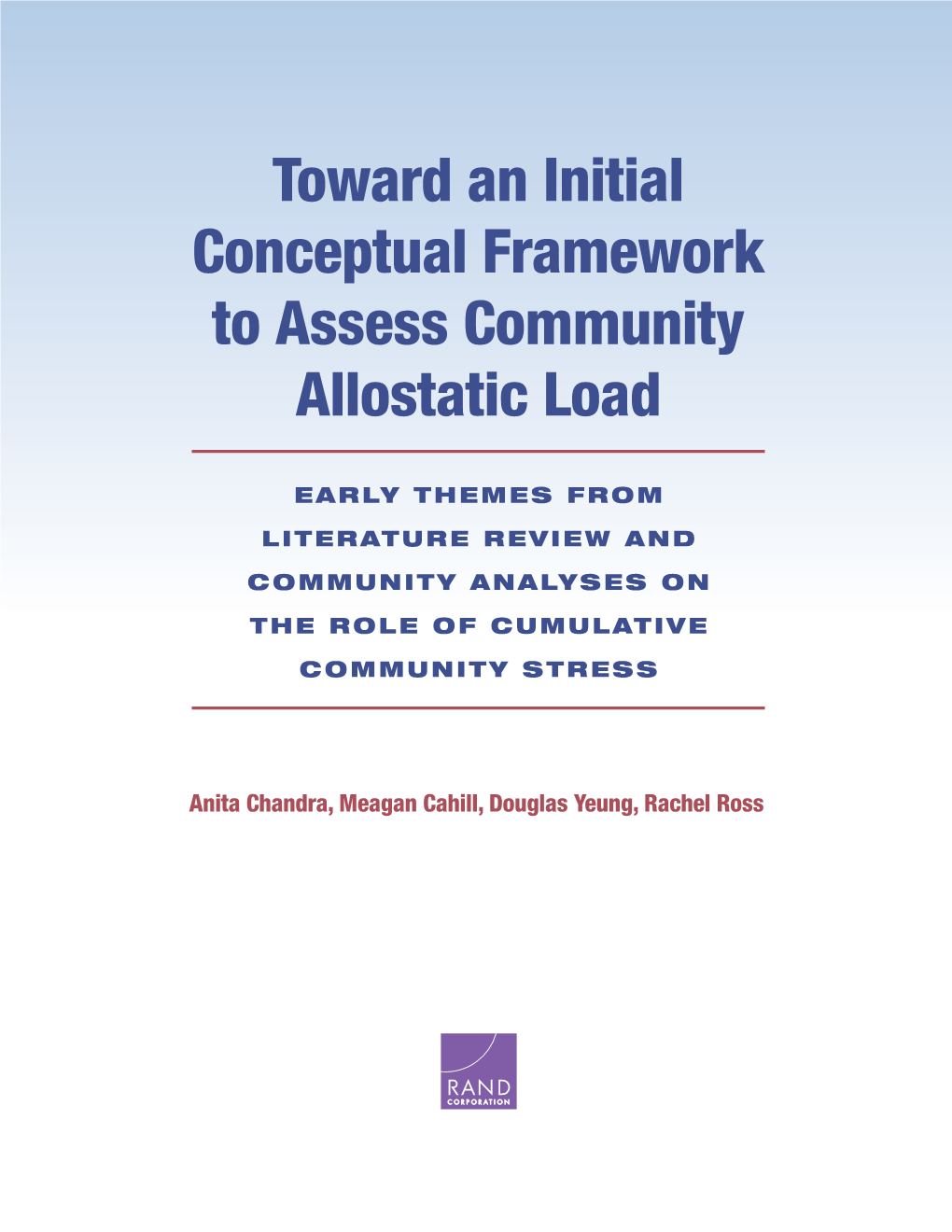 Toward an Initial Conceptual Framework to Assess Community Allostatic Load