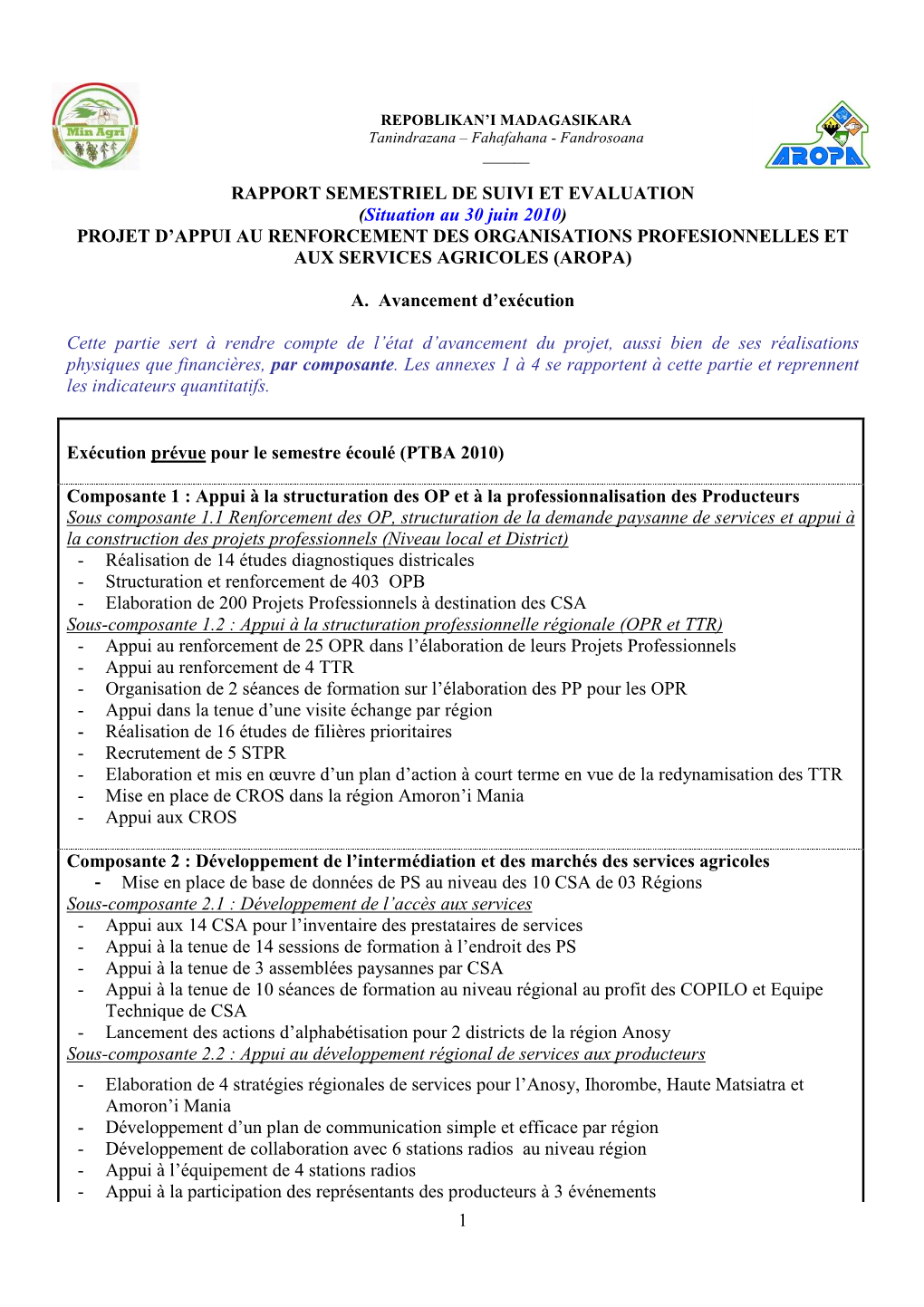 Rapport Consolidé 1Er Semestre 2010X