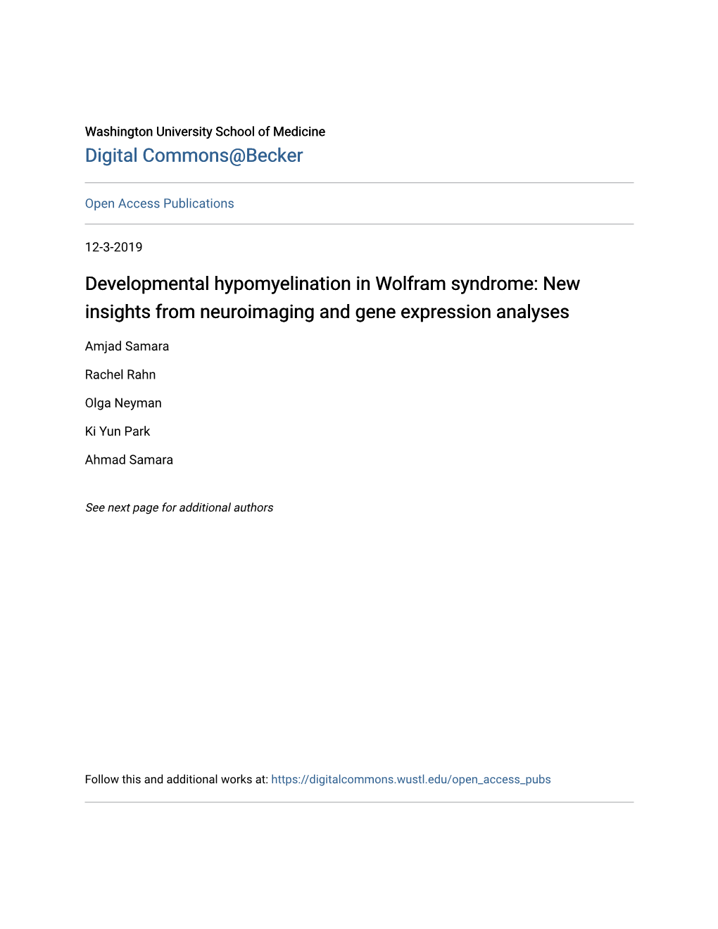 Developmental Hypomyelination in Wolfram Syndrome: New Insights from Neuroimaging and Gene Expression Analyses