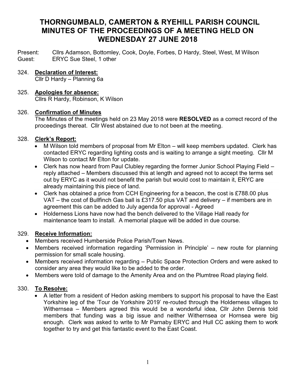 Thorngumbald, Camerton & Ryehhill Parish Council