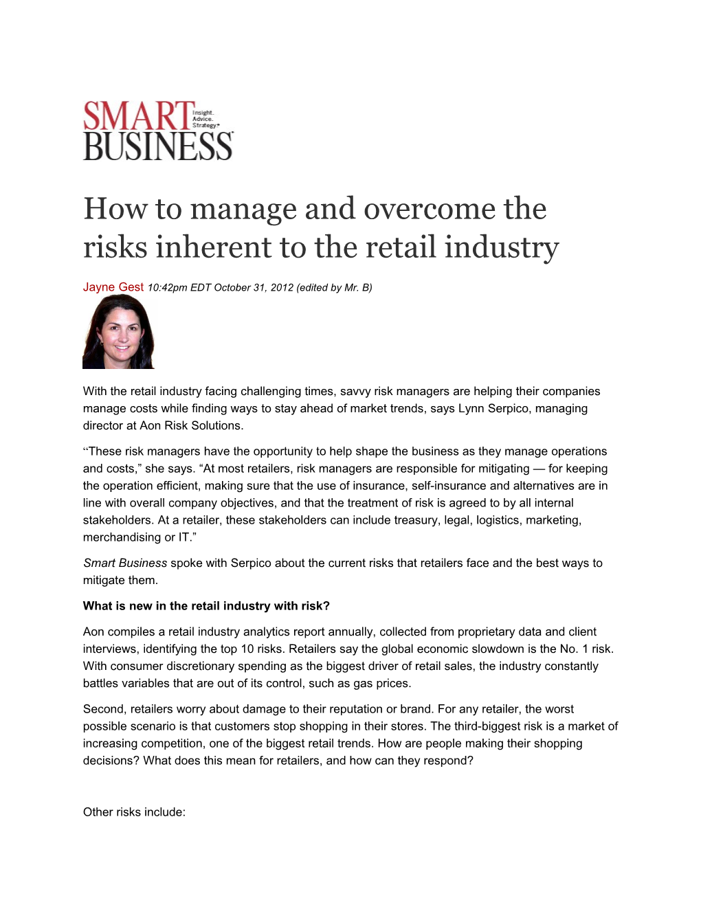 How to Manage and Overcome the Risks Inherent to the Retail Industry