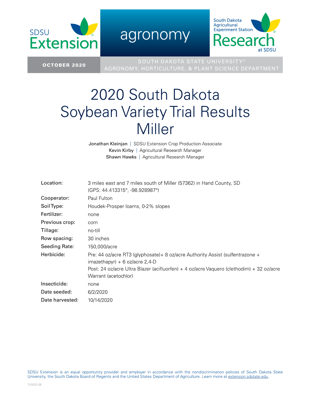 2020 South Dakota Soybean Variety Trial Results