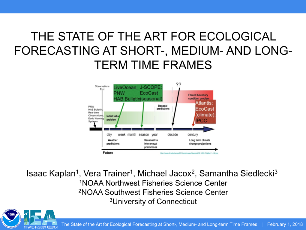 The State of the Art for Ecological Forecasting at Short-, Medium- and Long- Term Time Frames