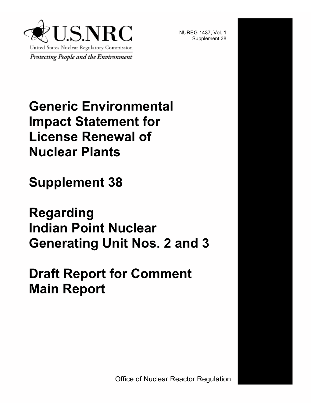 Generic Environmental Impact Statement for License Renewal of Nuclear Plants