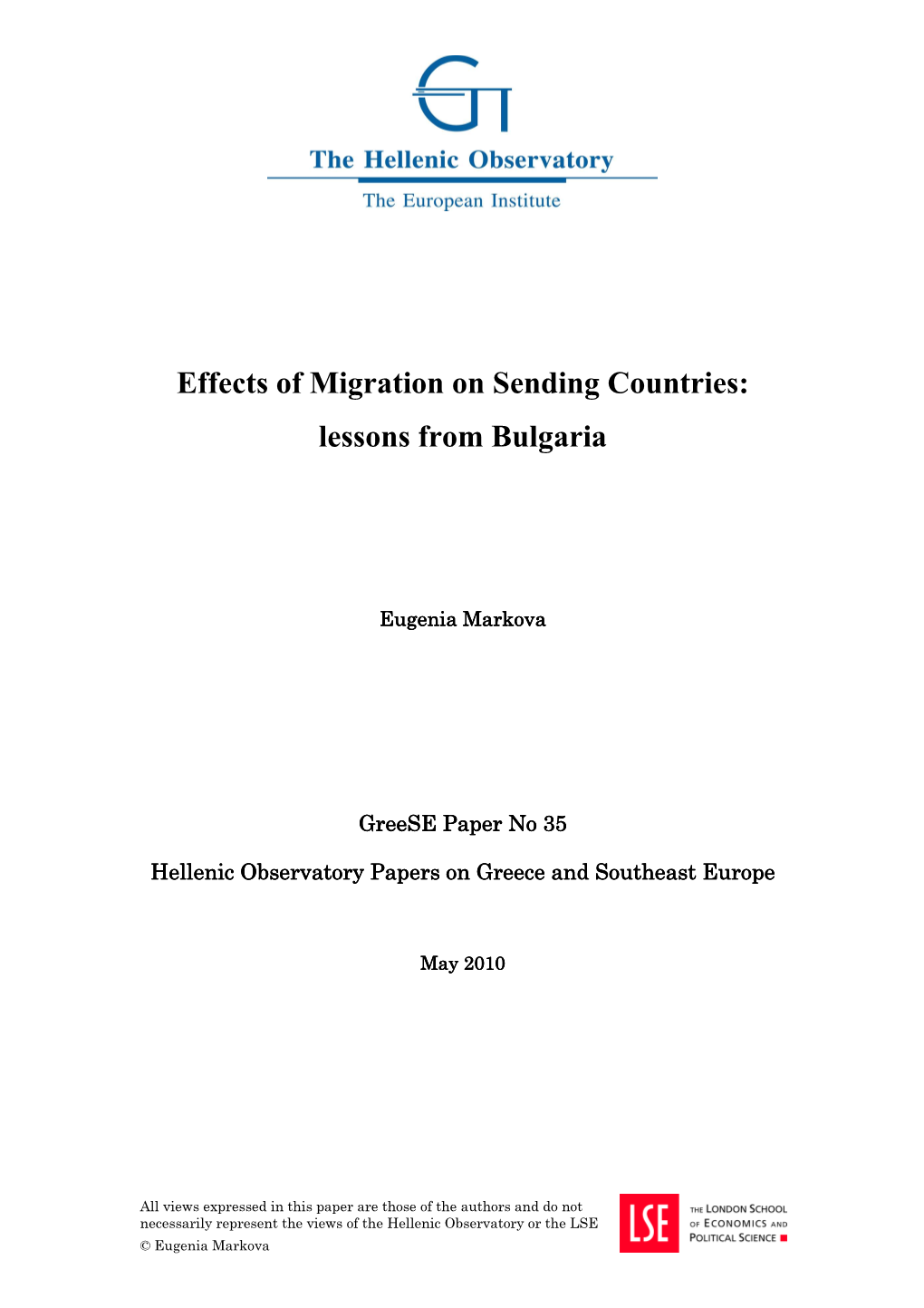 Effects of Migration on Sending Countries: Lessons from Bulgaria