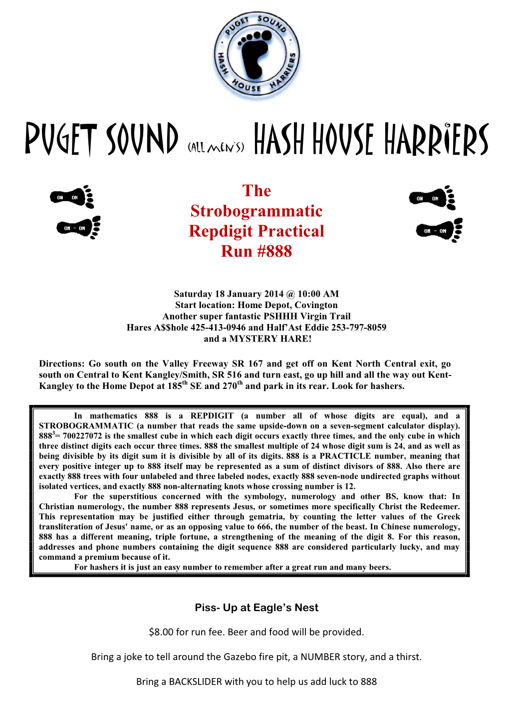 PUGET SOUND (All Men's) HASH HOUSE Harriers