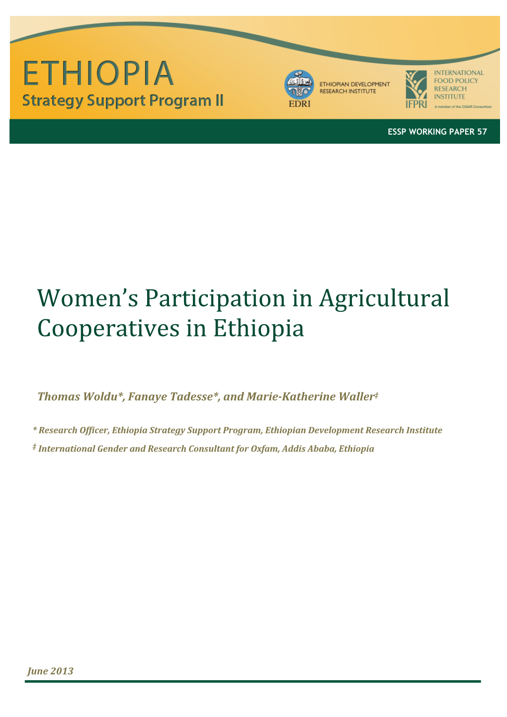 Women's Participation in Agricultural Cooperatives in Ethiopia