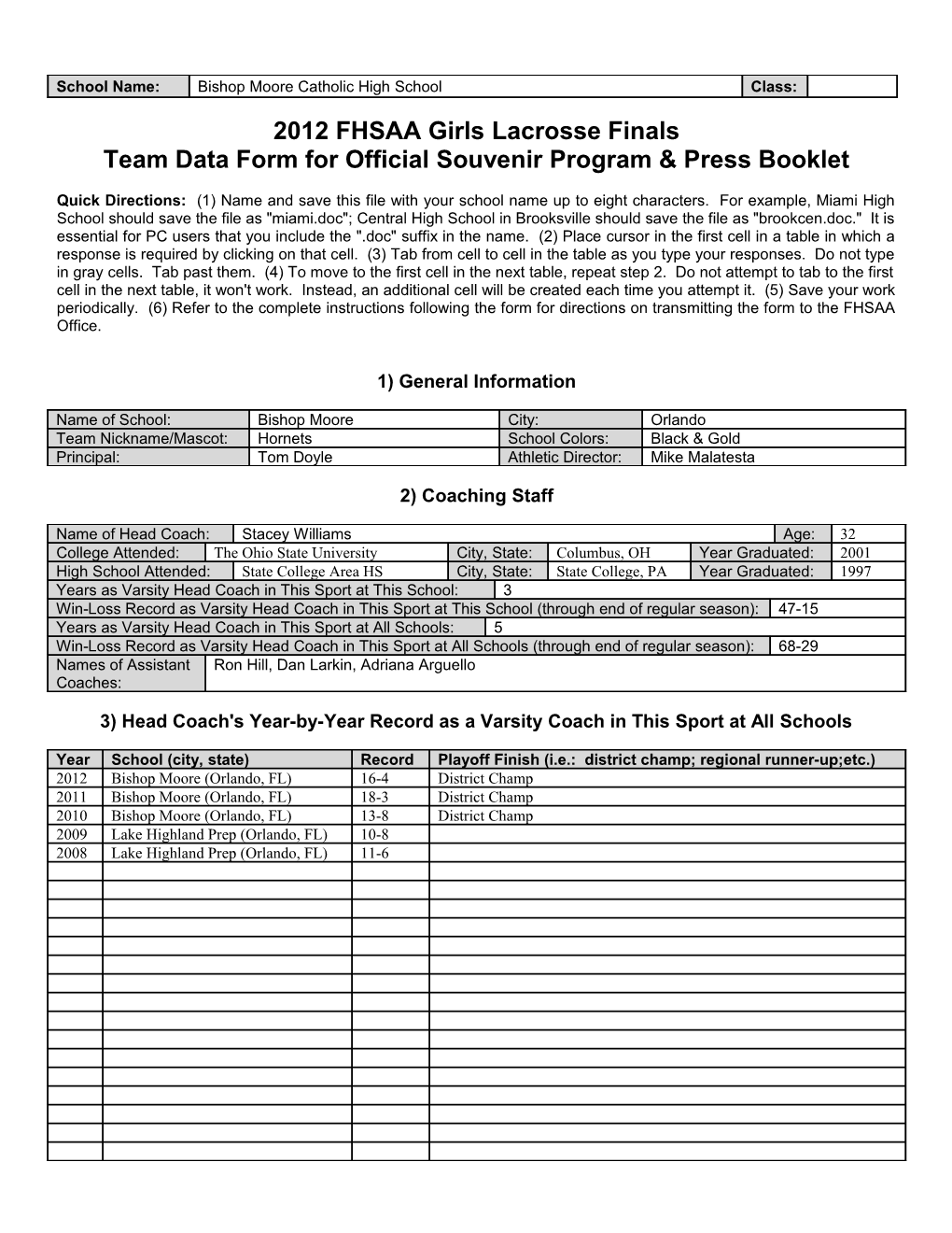 Team Data Form for Official Souvenir Program & Press Booklet s9