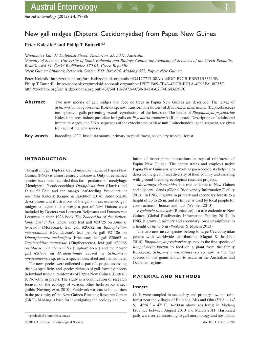 New Gall Midges (Diptera: Cecidomyiidae) from Papua New Guinea