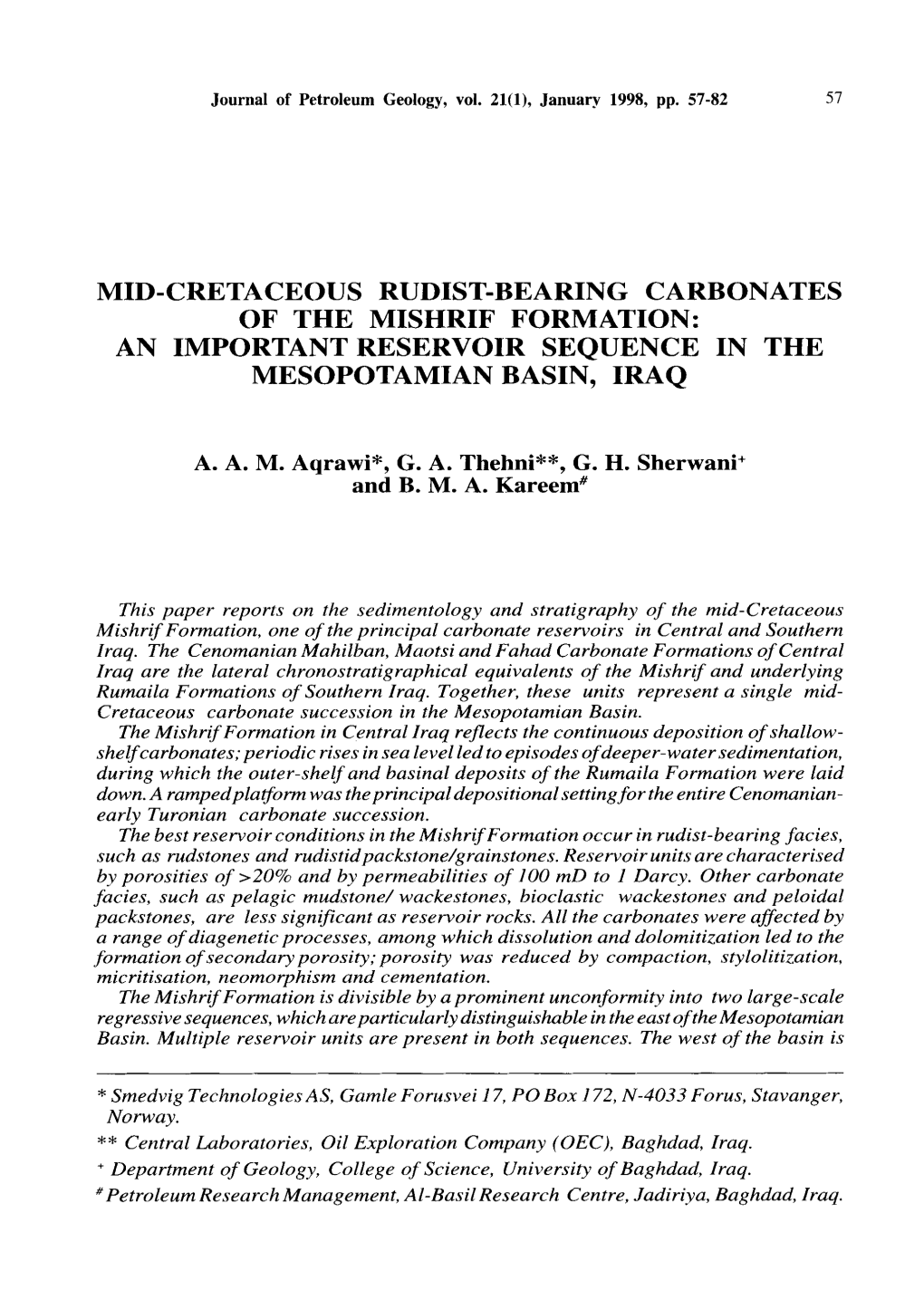 Mid-Cretaceous Rudist-Bearing Carbonates of the Mishrif Formation: an Important Reservoir Sequence in the Mesopotamian Basin, Iraq