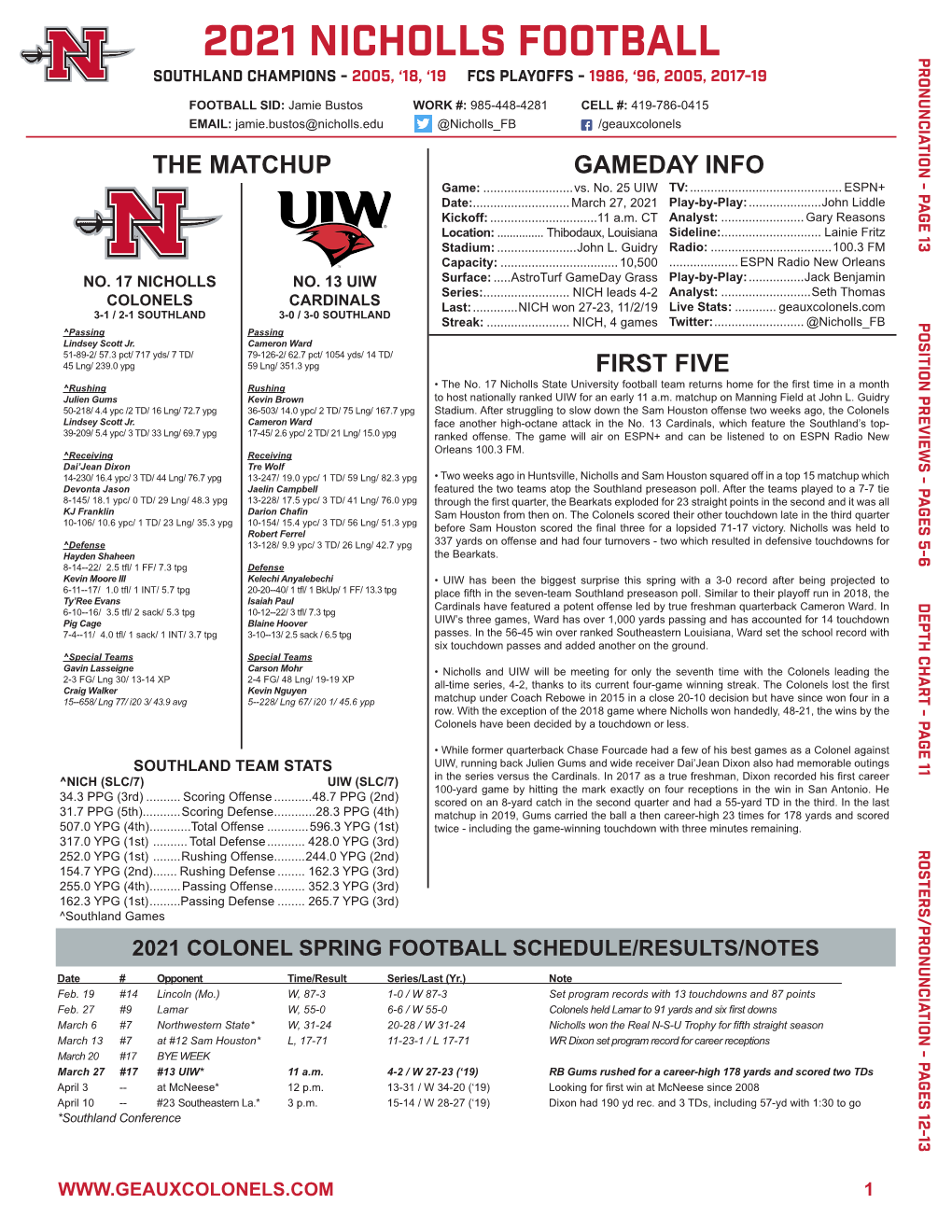 2021 Nicholls Football Pronunciation - Page 13 Southland Champions - 2005, ‘18, ‘19 Fcs Playoffs - 1986, ‘96, 2005, 2017-19