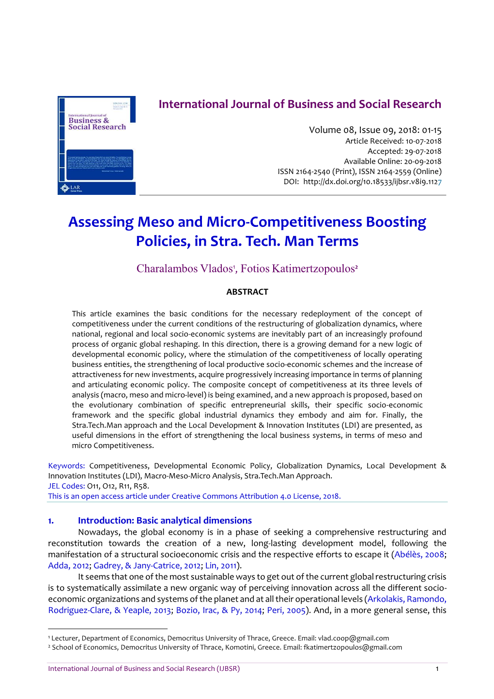 Assessing Meso and Micro-Competitiveness Boosting Policies, in Stra