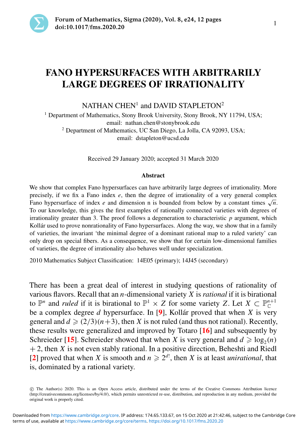 Fano Hypersurfaces with Arbitrarily Large Degrees of Irrationality