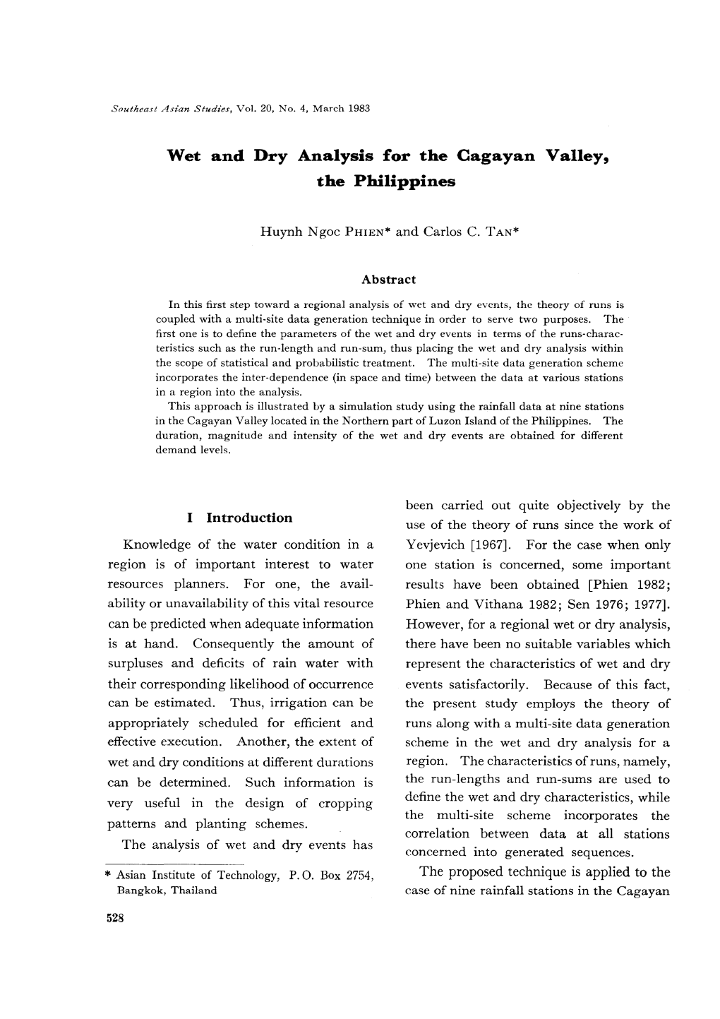 Wet and Dry Analysis for the Cagayan Valley, the Philippines