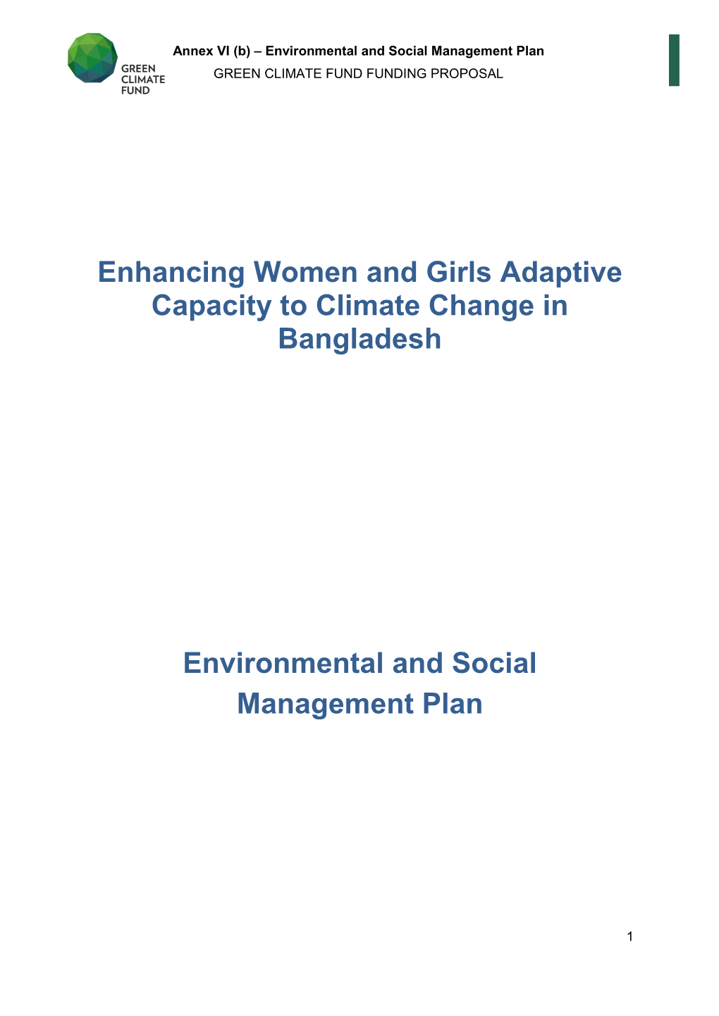 Enhancing Women and Girls Adaptive Capacity to Climate Change in Bangladesh