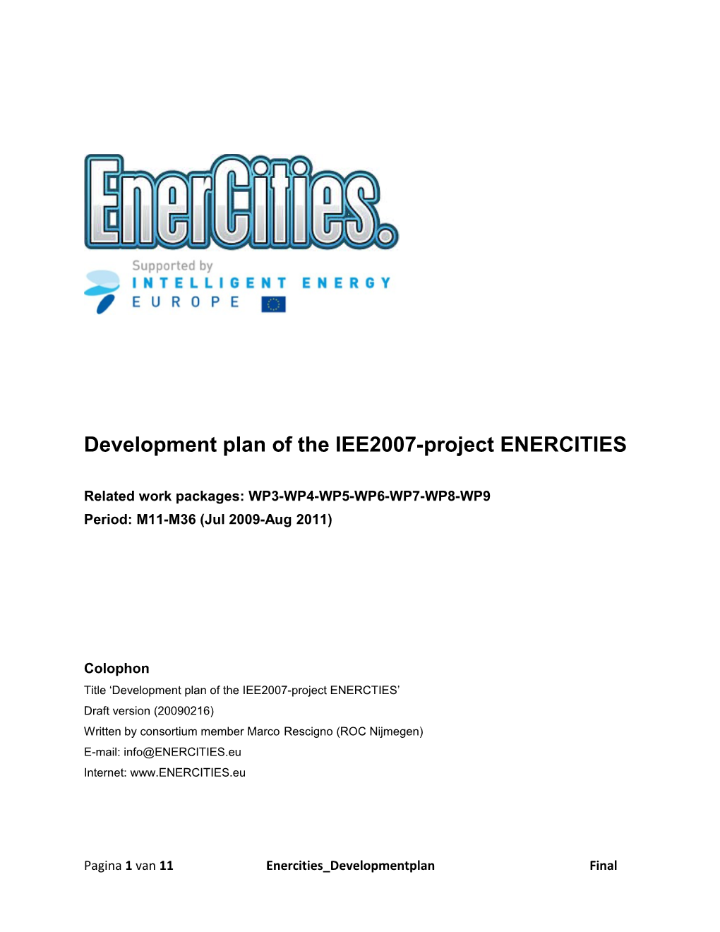 ENERCITIES WP2 Development Plan Rescigno 20091129