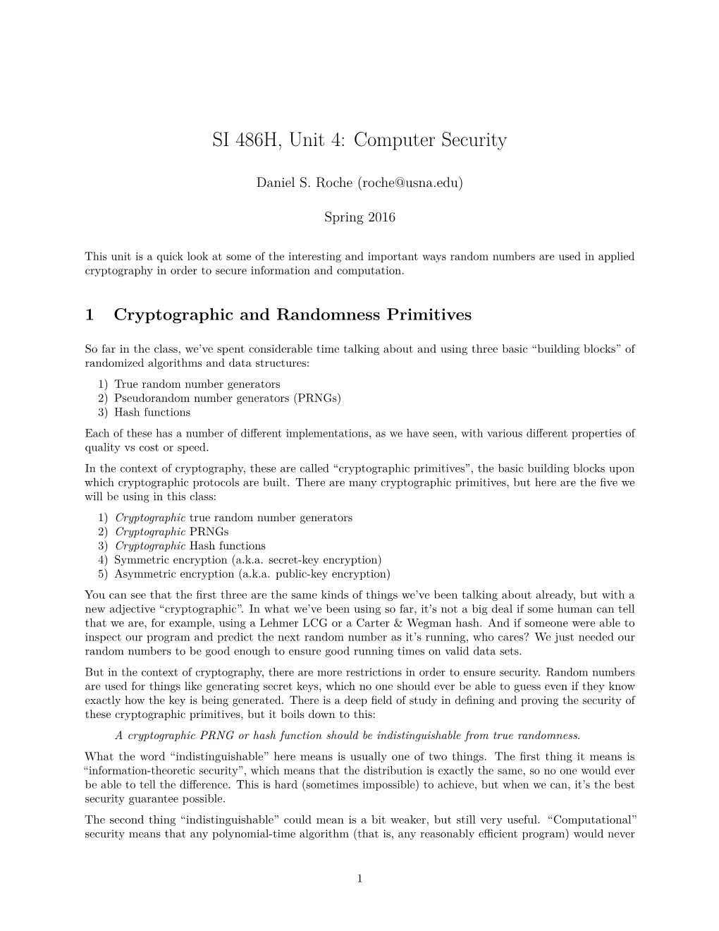 SI 486H, Unit 4: Computer Security