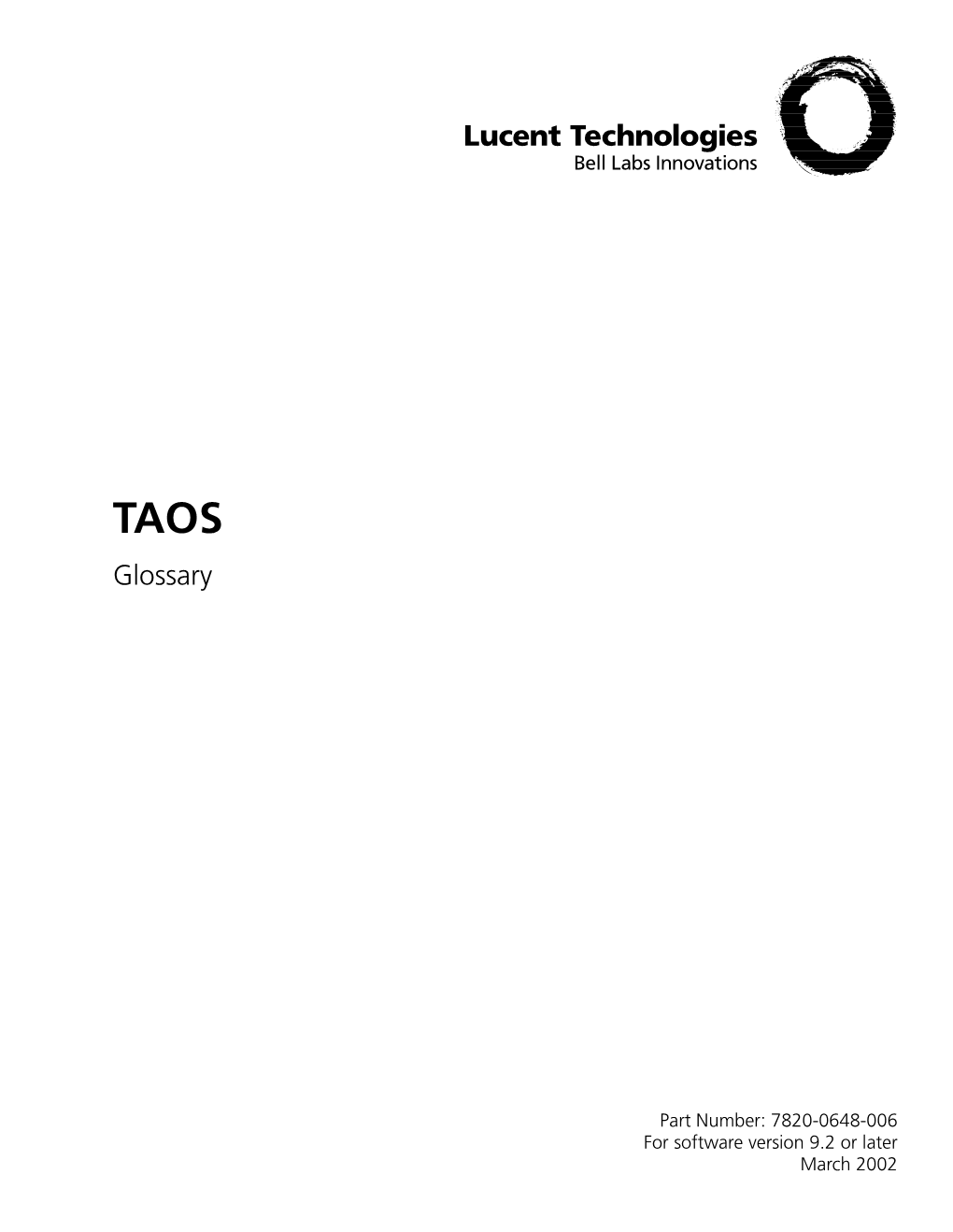TAOS Glossary Release 9.2 Or Later