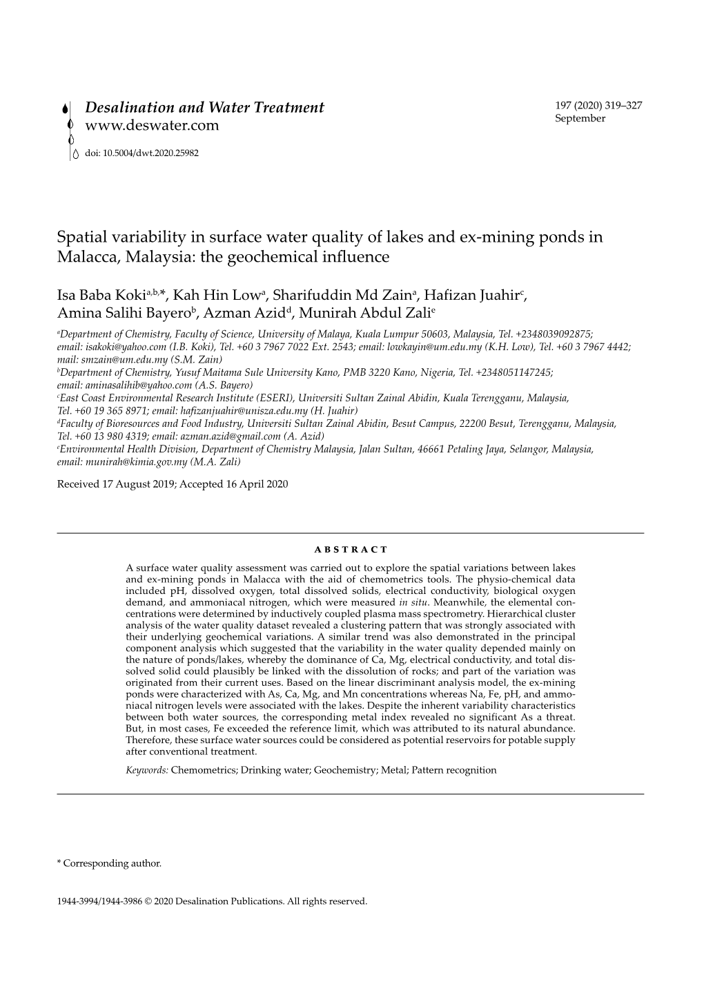 Spatial Variability in Surface Water Quality of Lakes and Ex-Mining Ponds in Malacca, Malaysia: the Geochemical Influence