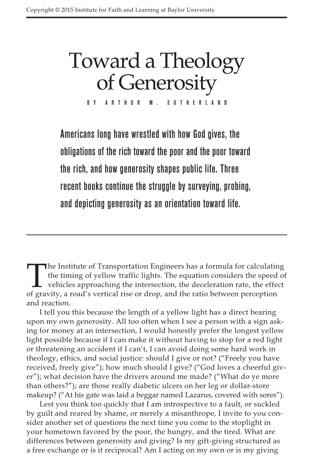 Toward a Theology of Generosity by ARTHUR M