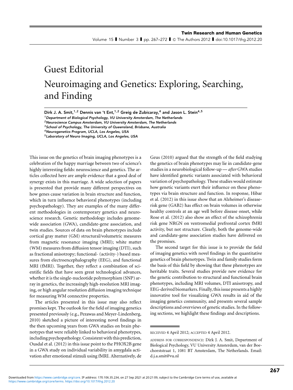 Guest Editorial Neuroimaging and Genetics: Exploring, Searching, and Finding