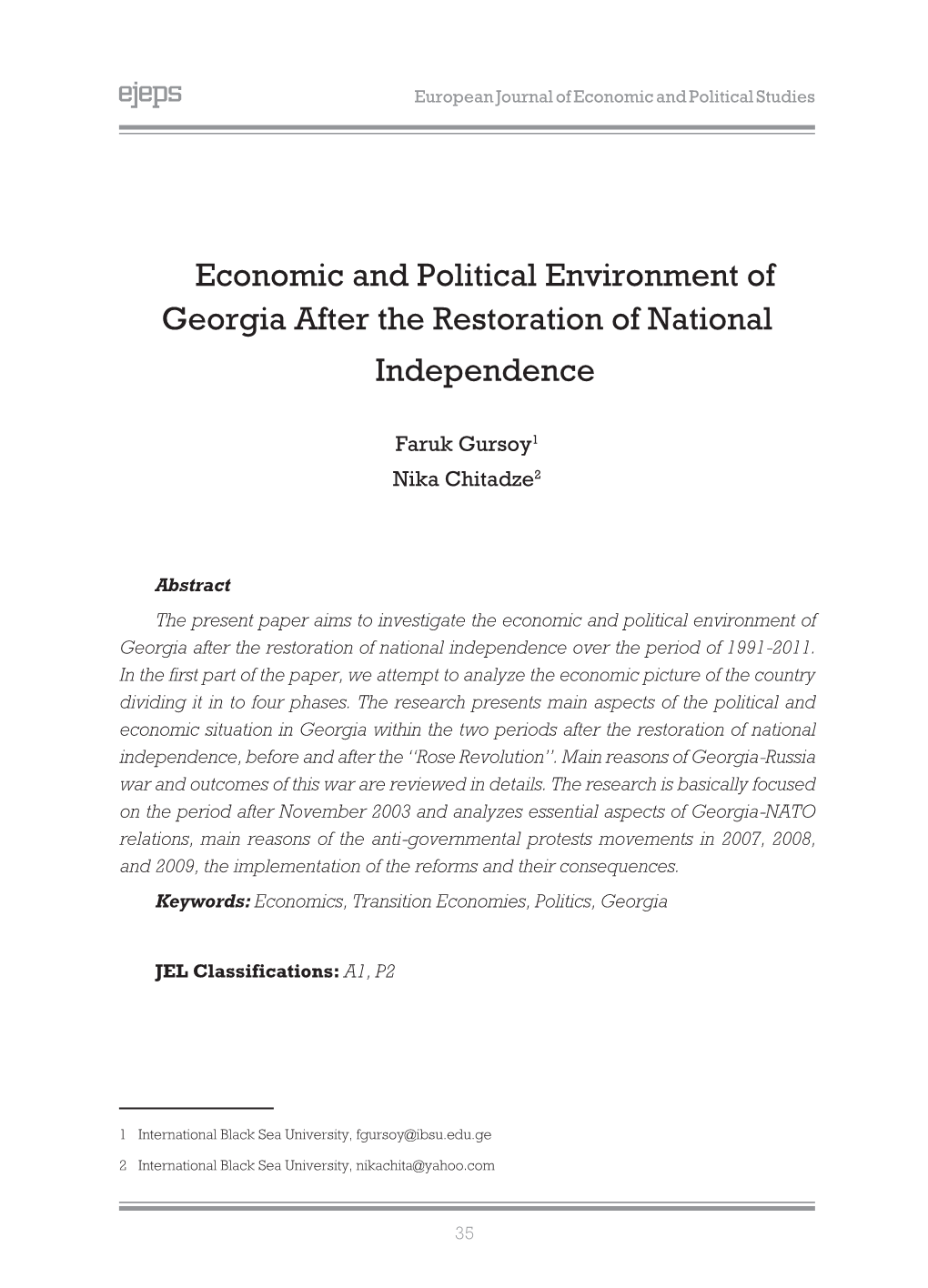 Economic and Political Environment of Georgia After the Restoration of National Independence