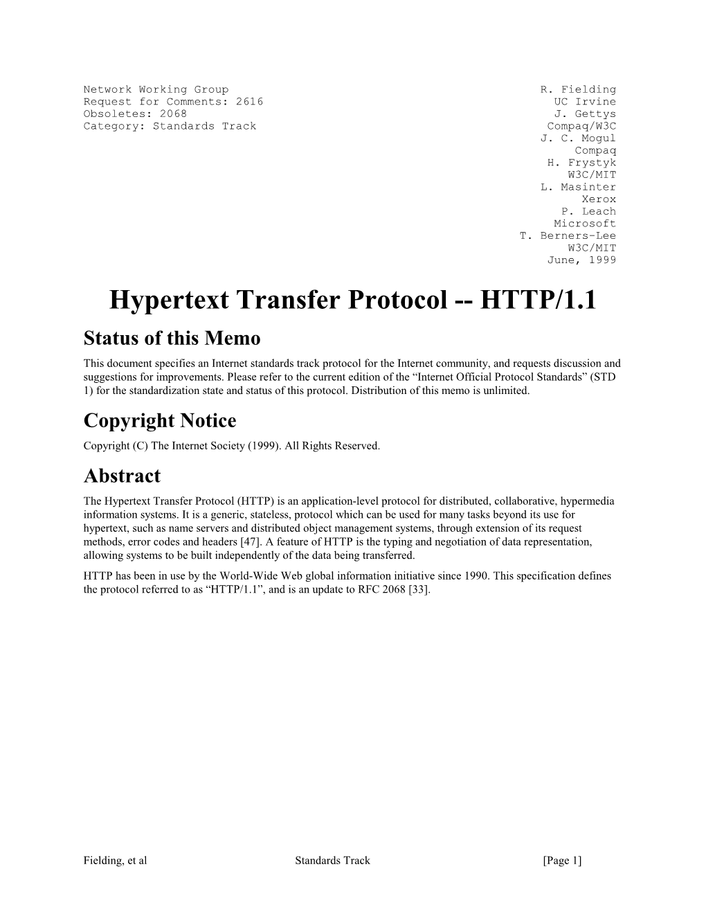 Hypertext Transfer Protocol -- HTTP/1.1