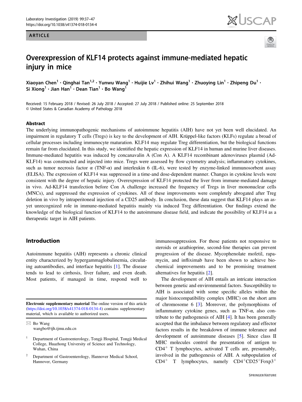 Overexpression of KLF14 Protects Against Immune-Mediated Hepatic Injury in Mice