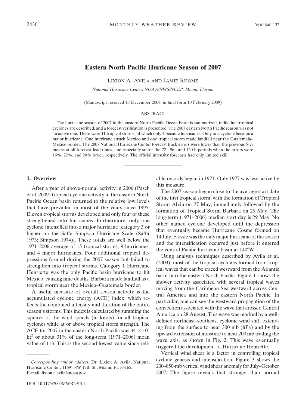 Eastern North Pacific Hurricane Season of 2007