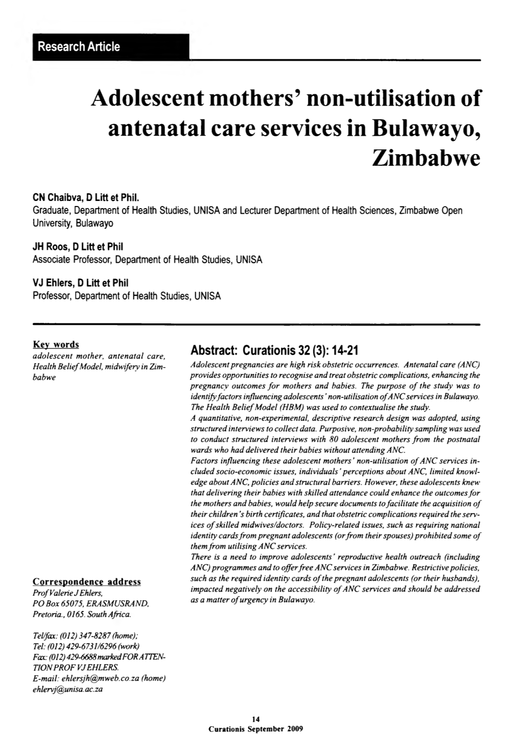 Adolescent Mothers' Non-Utilisation of Antenatal Care Services In