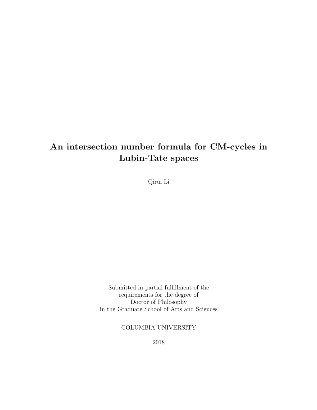 An Intersection Number Formula for CM-Cycles in Lubin-Tate Spaces