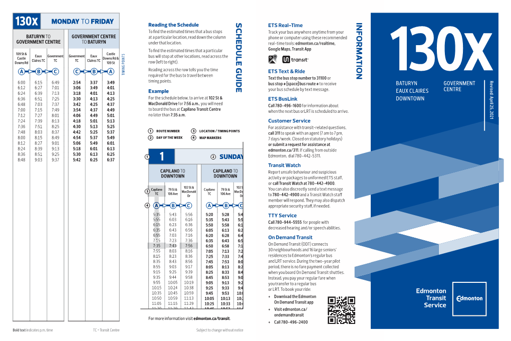 Bus Network Route 130X Schedule