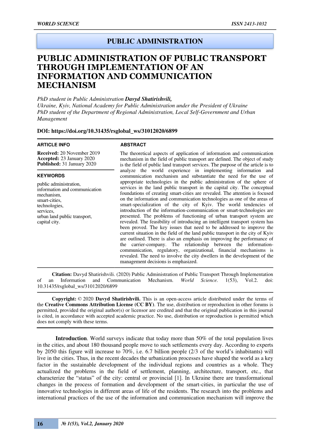 Public Administration of Public Transport Through Implementation of an Information and Communication Mechanism