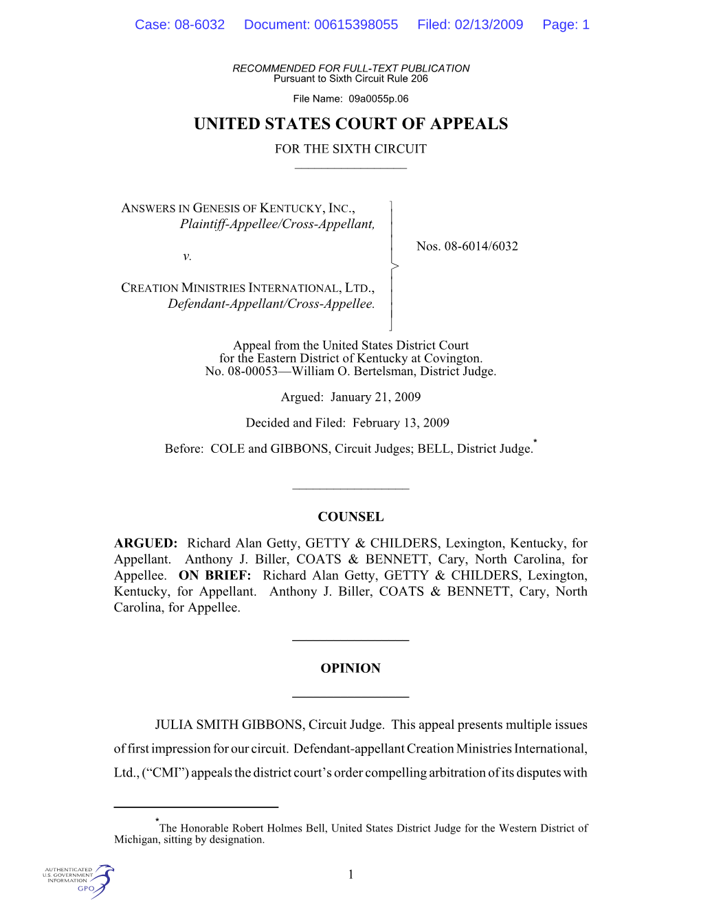 United States Court of Appeals for the Sixth Circuit ______