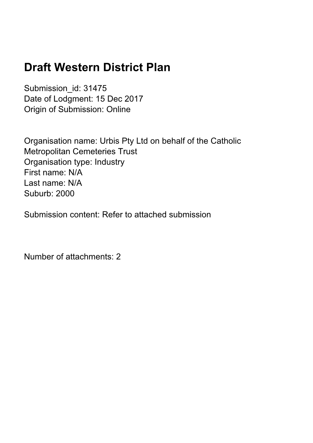 Draft Western District Plan