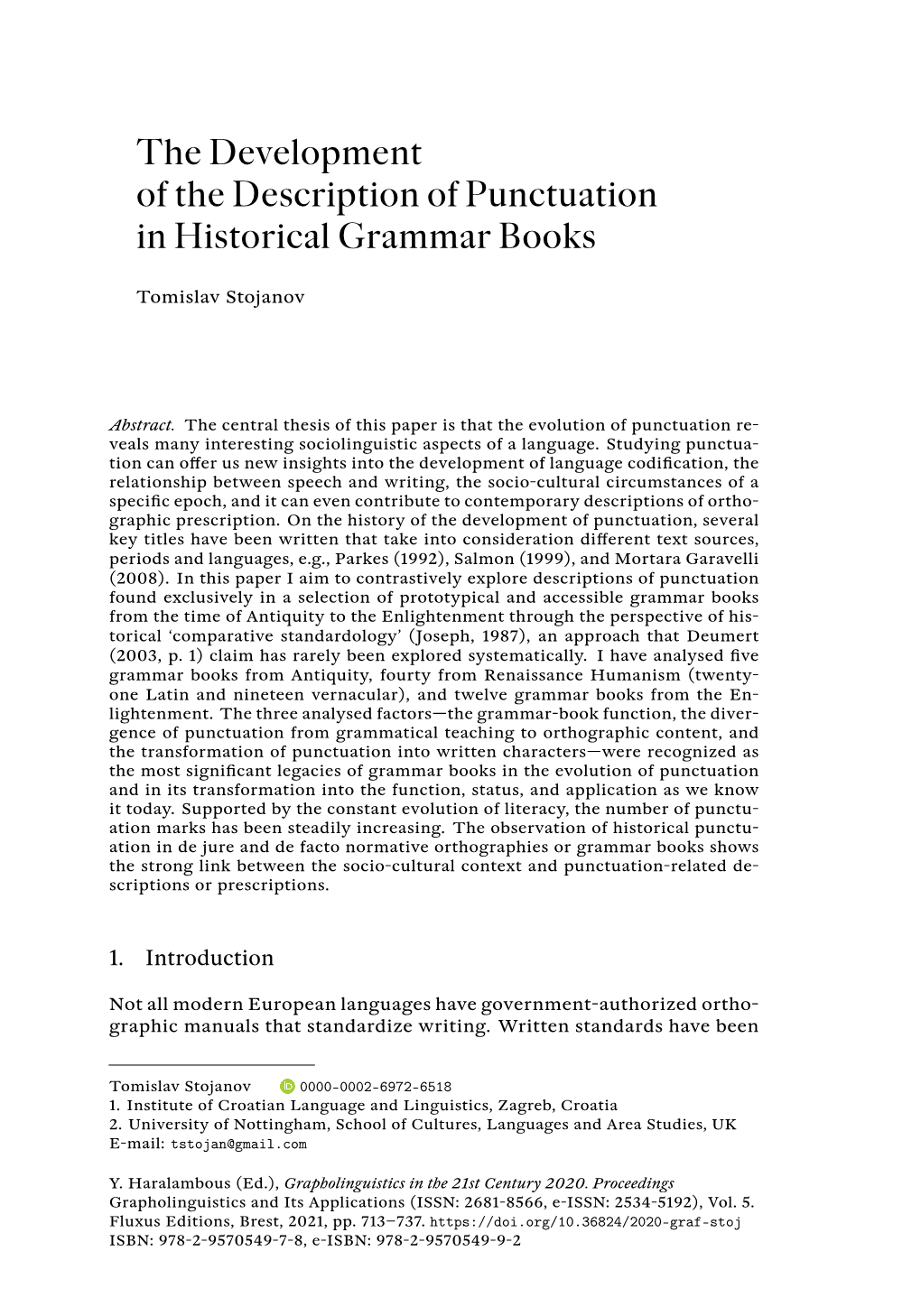 The Development of the Description of Punctuation in Historical Grammar Books