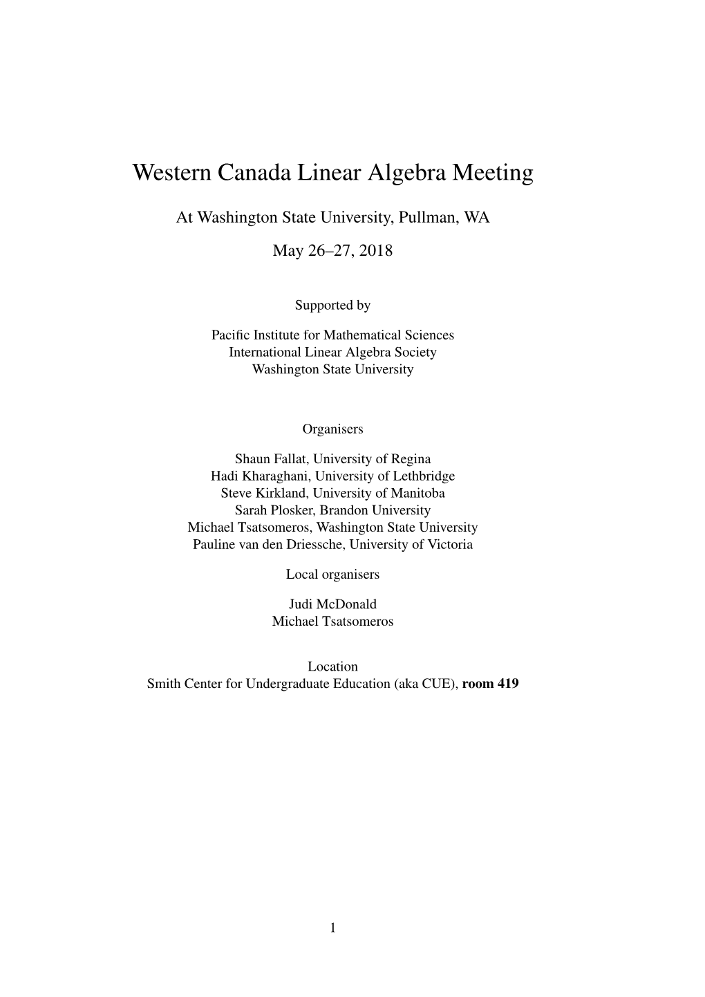 Western Canada Linear Algebra Meeting