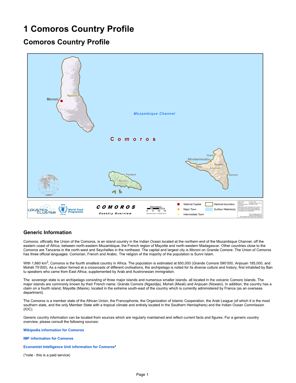 1 Comoros Country Profile Comoros Country Profile