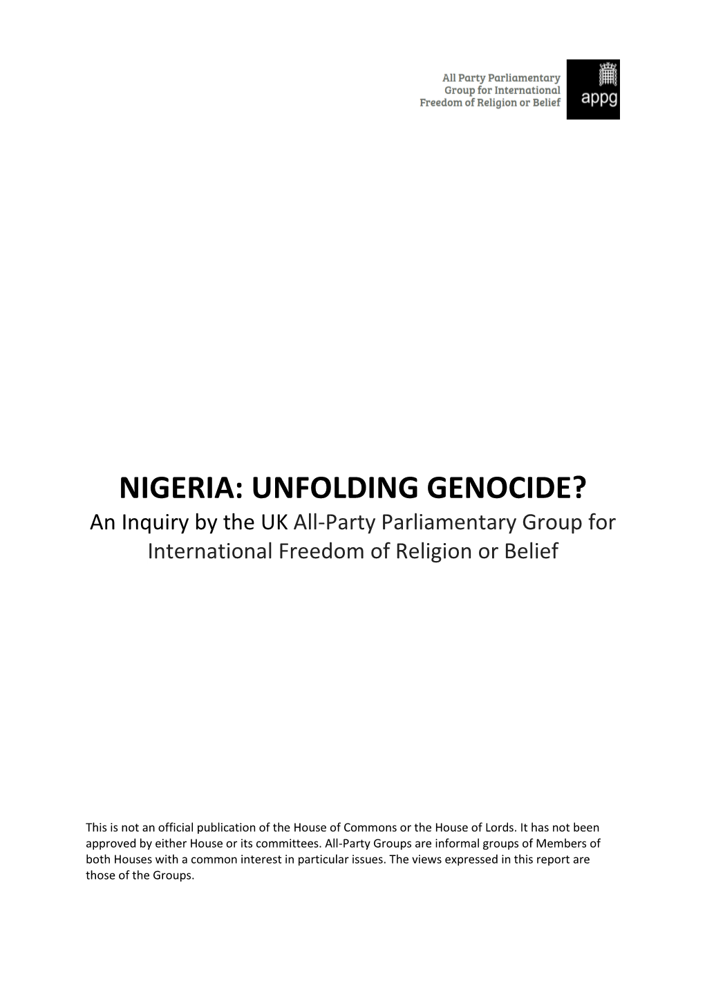 APPG Report Nigeria: Unfolding Genocide?