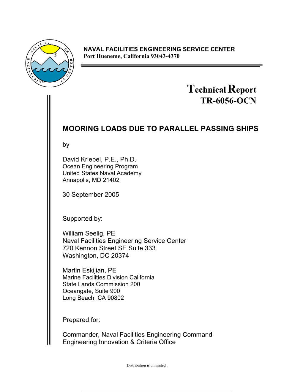 Mooring Loads Due to Parallel Passing Ships