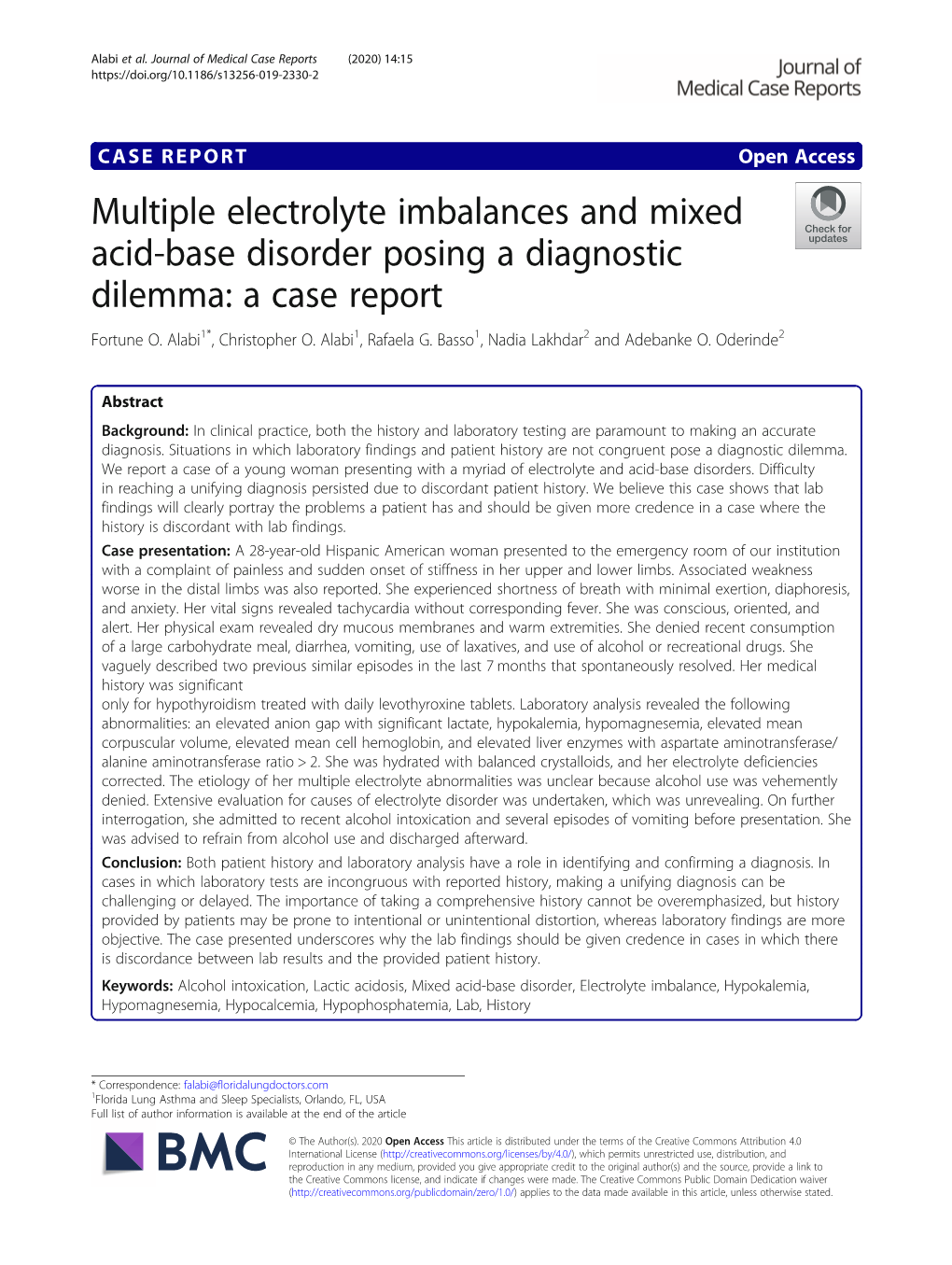 Multiple Electrolyte Imbalances and Mixed Acid-Base Disorder Posing a Diagnostic Dilemma: a Case Report Fortune O