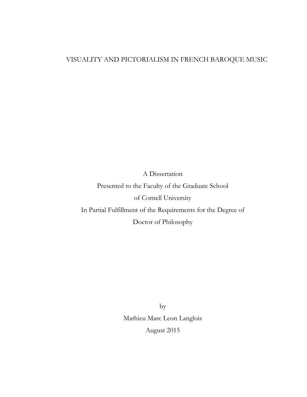 Visuality and Pictorialism in French Baroque Music A