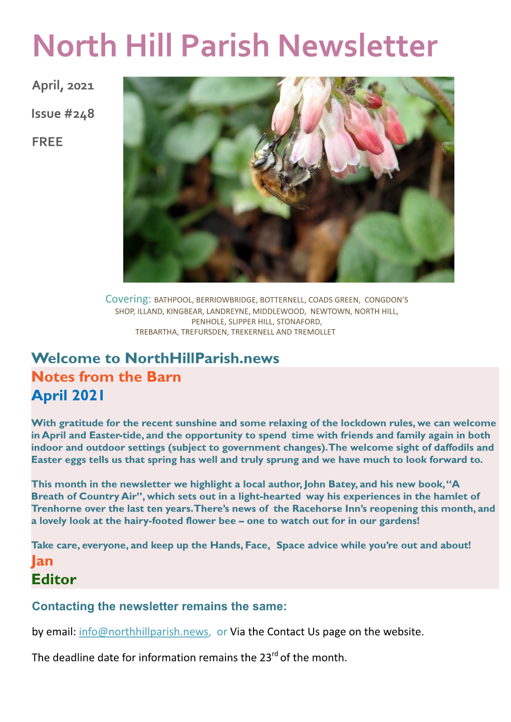 North Hill Parish Newsletter April, 2021 Issue #248 FREE