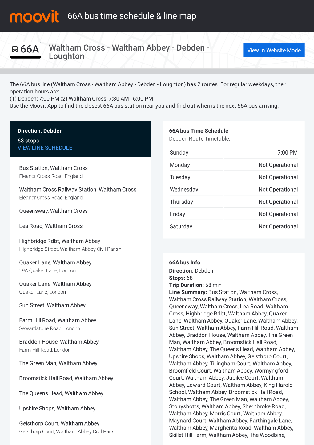 66A Bus Time Schedule & Line Route