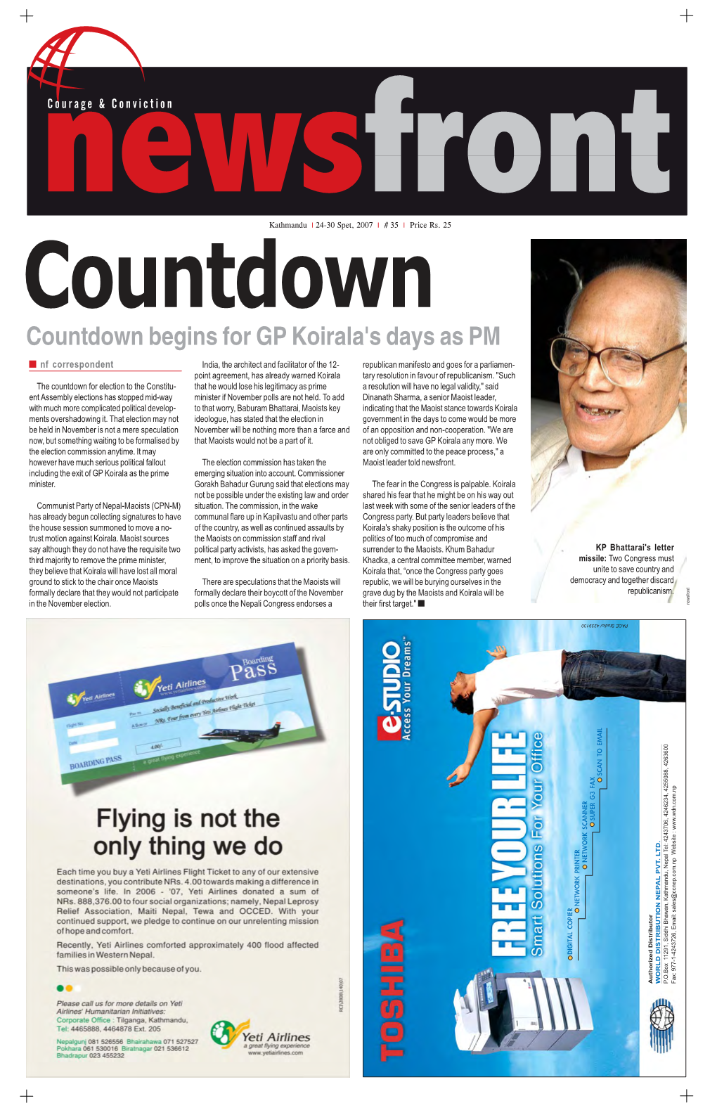Countdown Begins for GP Koirala's Days As PM