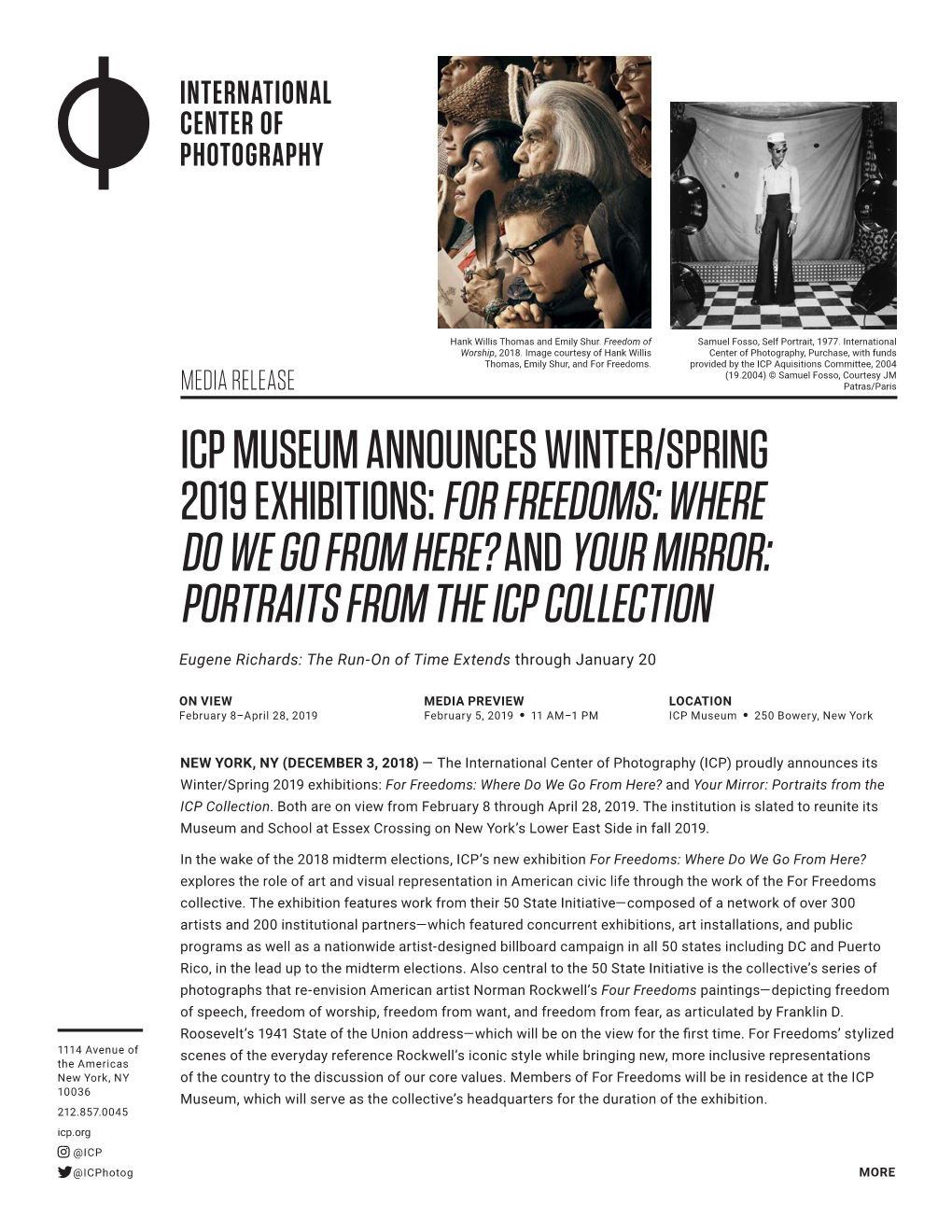2019 Exhibitions: for Freedoms: Where Do We Go from Here? and Your Mirror: Portraits from the Icp Collection