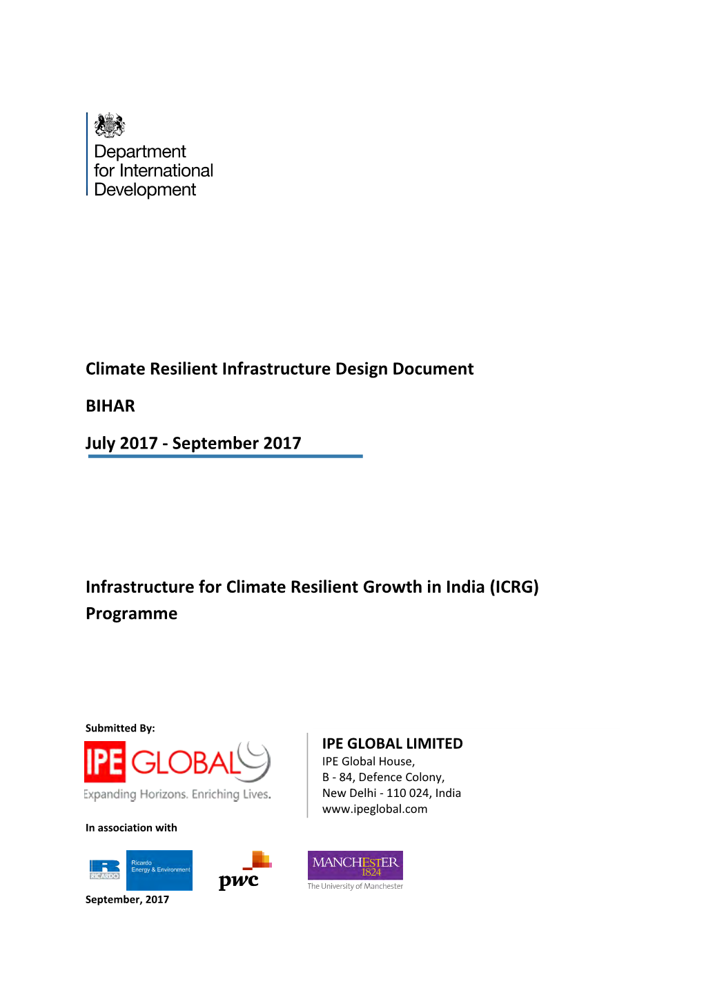 Climate Resilient Infrastructure Design Document BIHAR July 2017 - September 2017