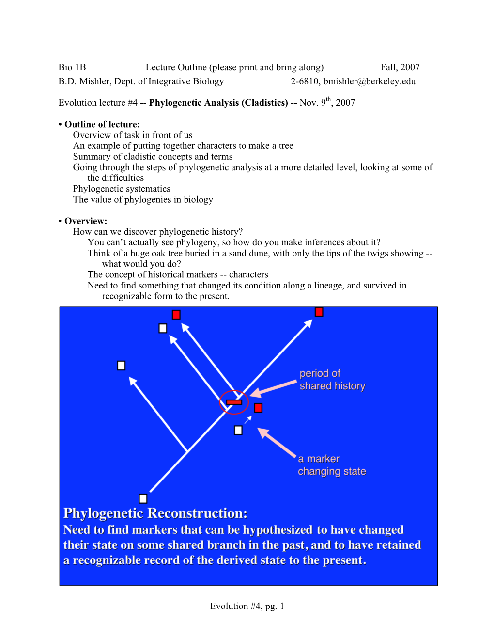 Evolution #4, Pg. 1 Bio 1B Lecture Outline (Please Print and Bring