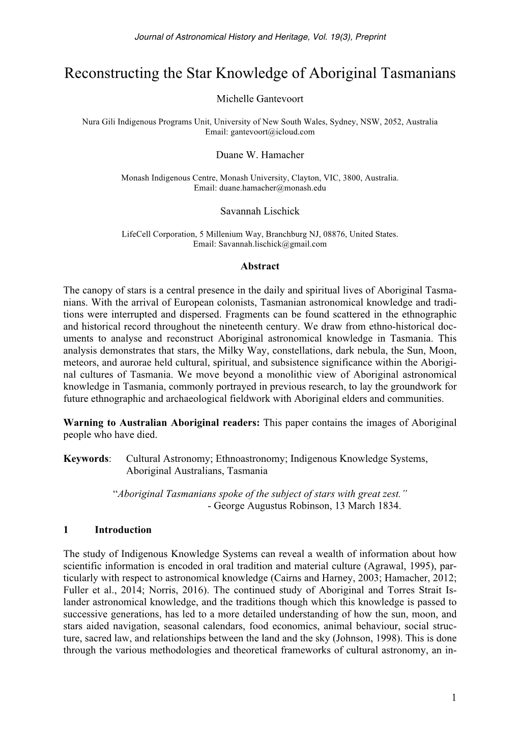 Reconstructing the Star Knowledge of Aboriginal Tasmanians