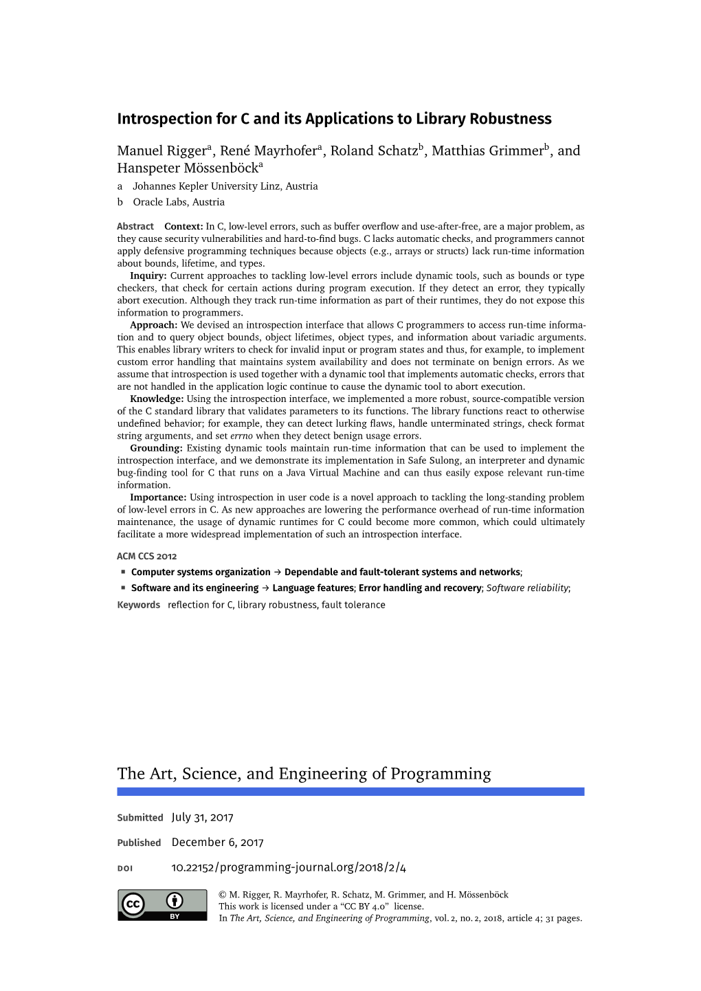 Introspection for C and Its Applications to Library Robustness